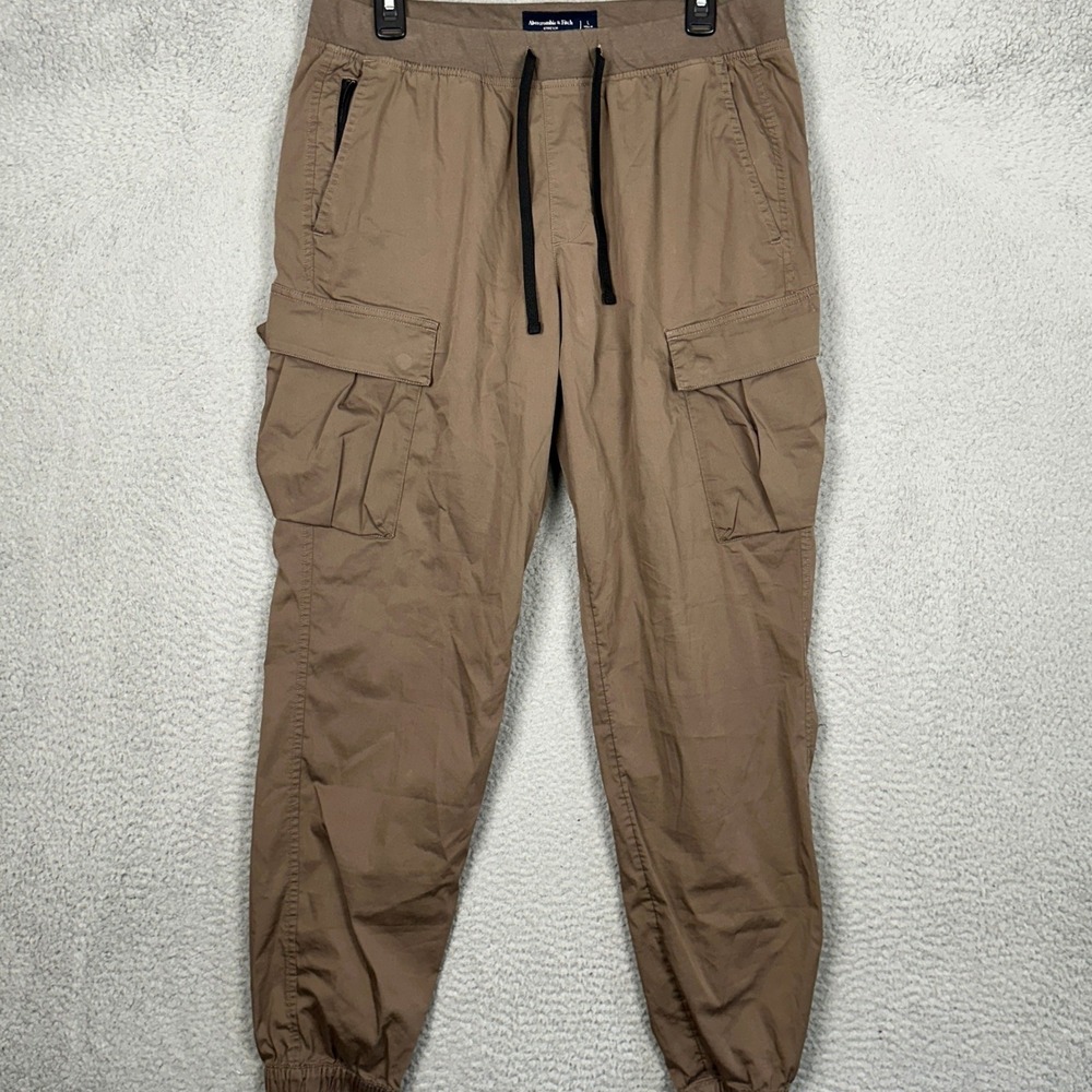 Abercrombie Fitch Jogger Pants Mens Large Cargo Brown Tapered Stretch Waist EUC